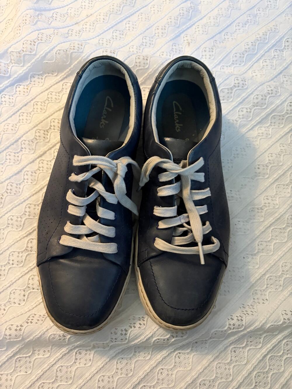 Clarks Men's Leather High Top Sneakers Navy Blue Lace Up Casual Shoes 9.5M